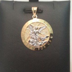 14k Yellow Real Gold Solid Men's Saint Michael Archangel and the Devil Medallion